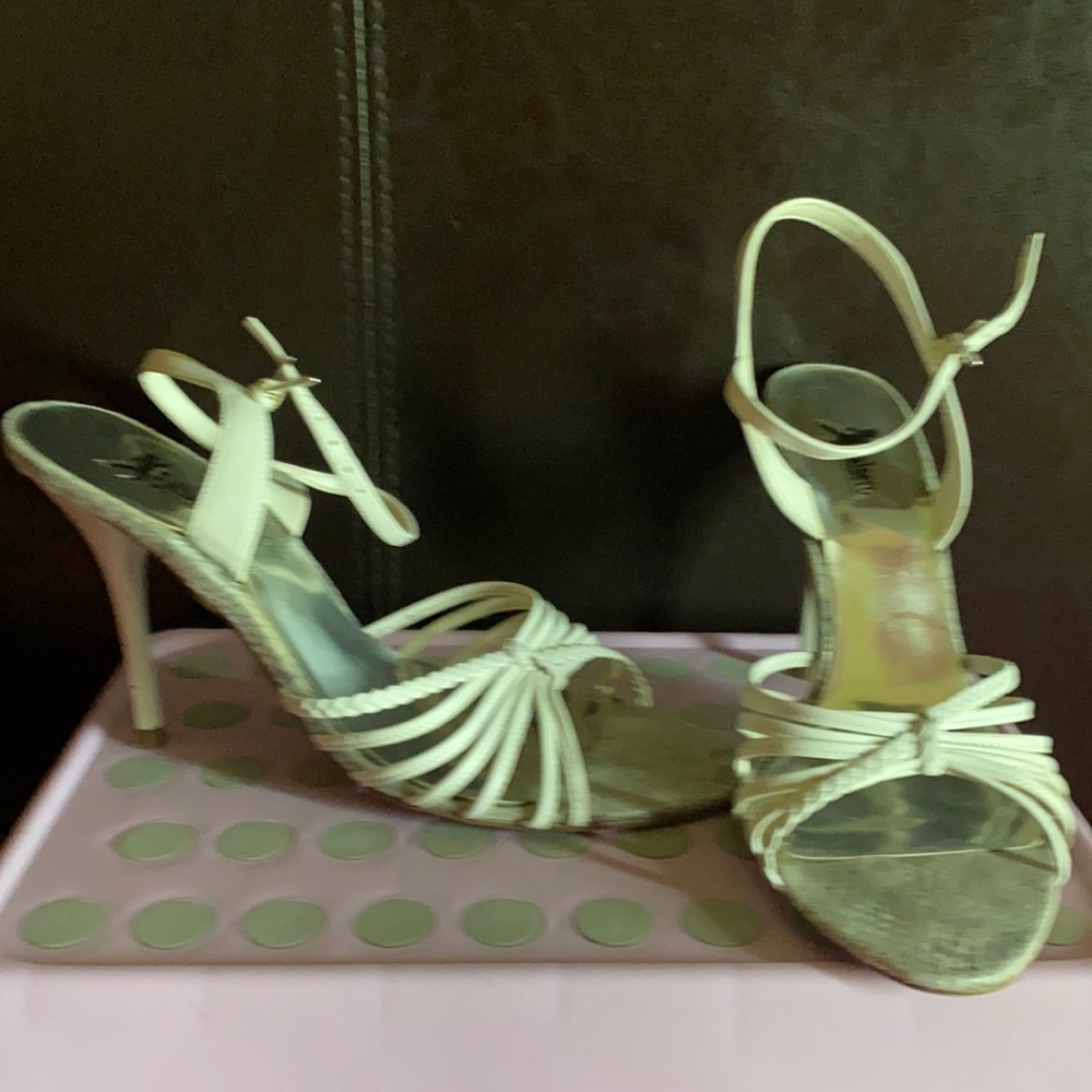 White straps heels